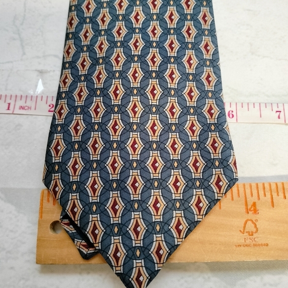 Oscar de la Renta Men's Silk Necktie Tie Blue Gold Geometric Circular Made in US - Picture 5 of 7